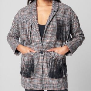 Blank NYC Blanket Fringe Blazer Jacket Plaid Lined Size Small NWT Western